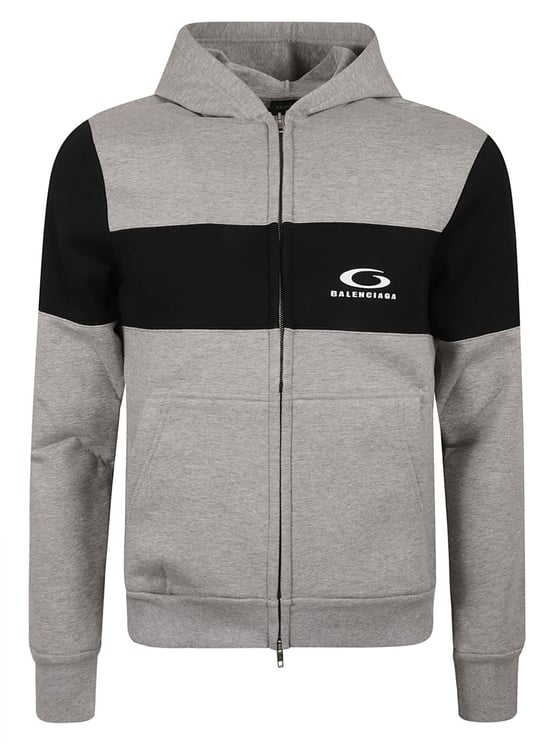 Balenciaga Zip-Up Hoodie With Panel Design And Logo