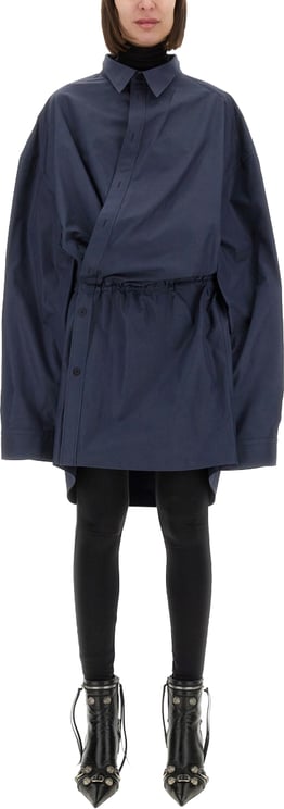 Balenciaga Shirt-Style Mini Dress with Classic Collar