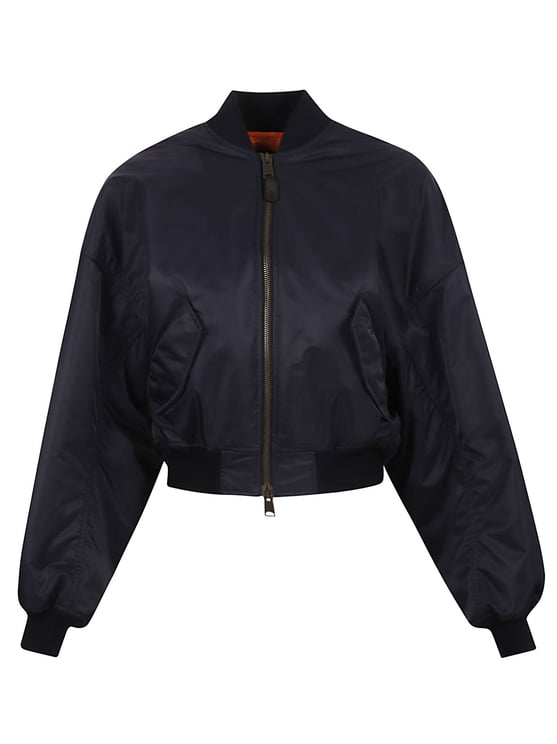 Balenciaga Cropped Bomber Jacket In Deep Blue Nylon
