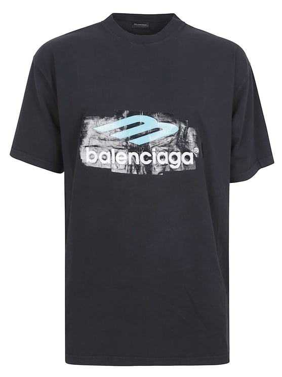 Balenciaga Graphic Print Cotton T-Shirt with Dropped Shoulder Design