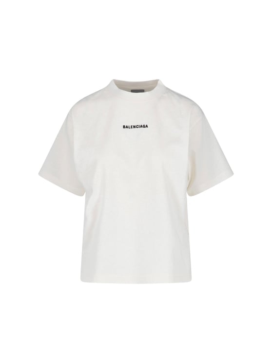 Balenciaga White Cropped Crew Neck Cotton T-shirt