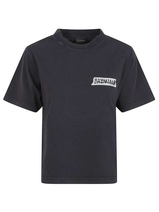 Balenciaga Cropped Short-Sleeved T-Shirt with Bold Brushstroke Logo