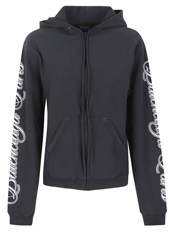 Balenciaga Zip-Up Knit Sweater with Cursive Embroidery