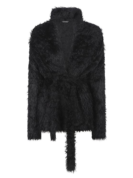 Balenciaga Wrap-Style Textured Jacket with Tie Belt and Cozy Finish
