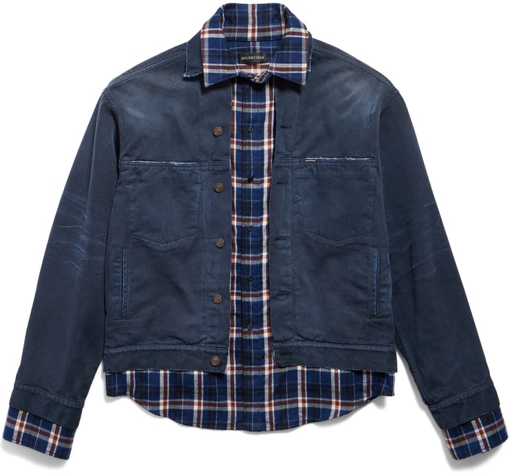 Balenciaga Dark Blue Patched Layered Shirt Jacket