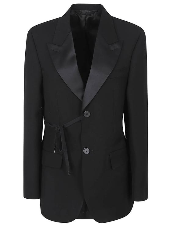 Balenciaga Asymmetrical Black Wool Blazer with Satin Lapel