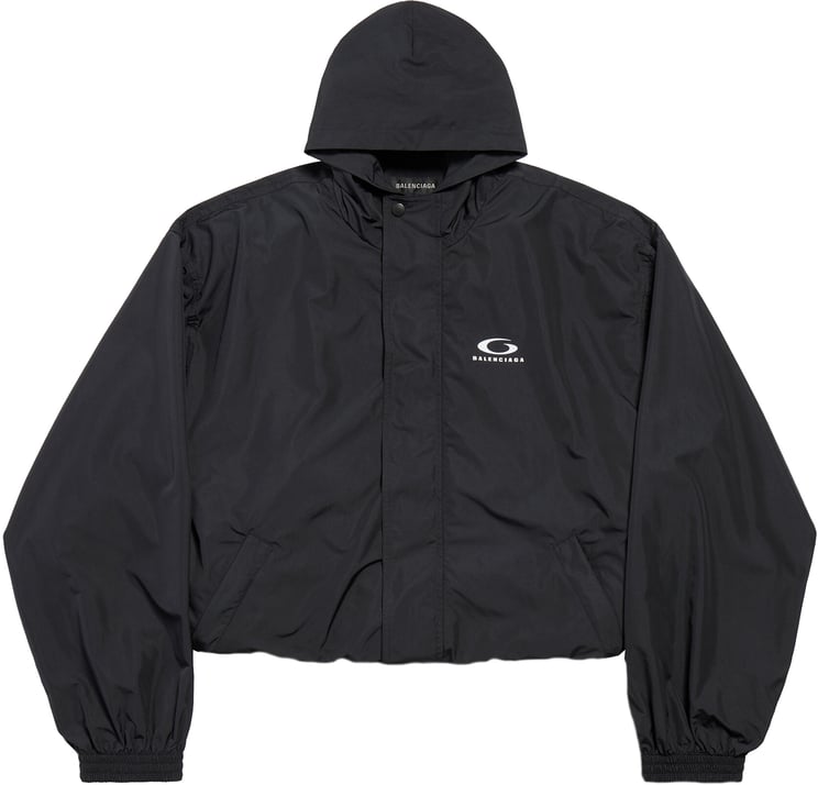 Balenciaga Black Folded Windbreaker Cropped Oversized Jacket