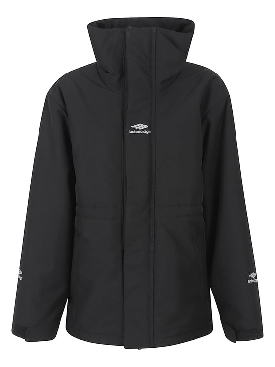 Balenciaga Technical Black Coat with High Collar and Reflective Details