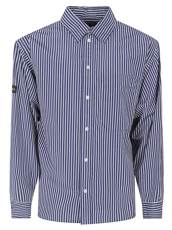 Balenciaga Striped Cotton Poplin Shirt with Logo Accents