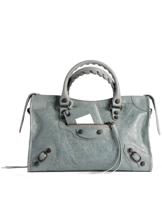 Balenciaga Textured Grey Leather Structured Handbag