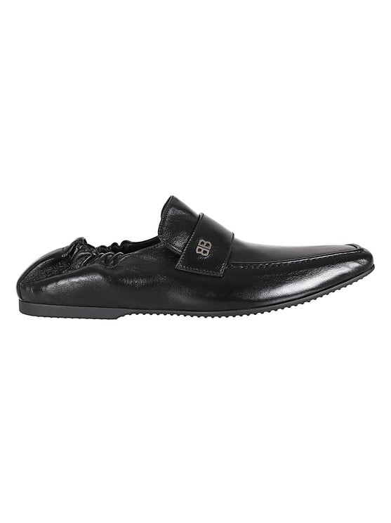 Balenciaga Moccasin-Style Black Goat Leather Flat Shoes with Metallic Logo