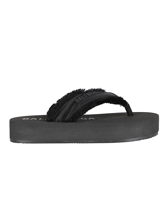 Balenciaga Fringed Fabric Black Sandals with Cushioned Footbed