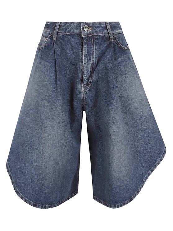 Balenciaga Blue Cotton Distressed Tulip Denim Shorts