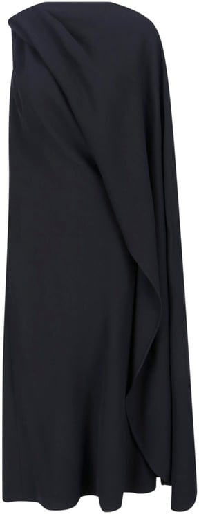 Balenciaga Black One-Shoulder Draped Wool Dress