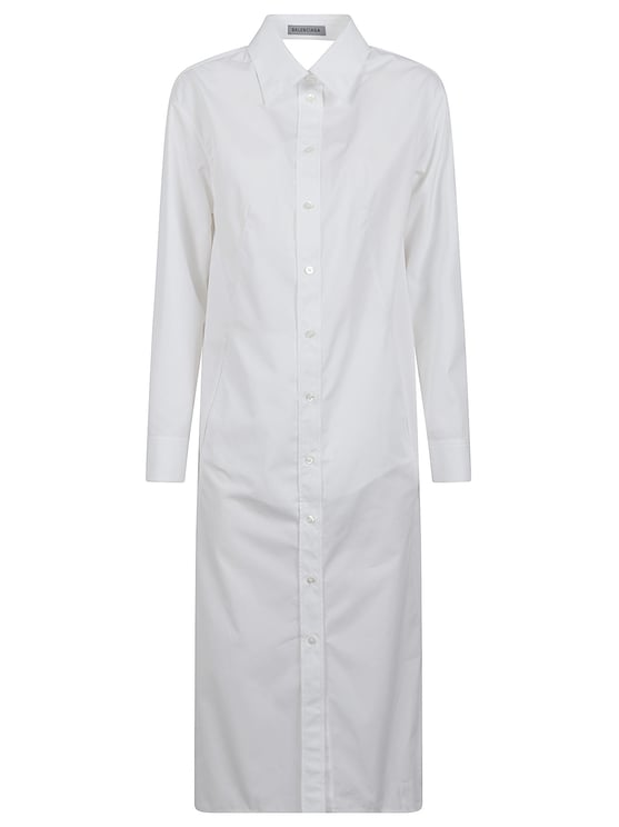 Balenciaga Minimalist White Cotton Dress with Button-Down Front