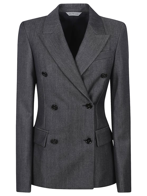 Balenciaga Black Denim Peak Lapel Blazer