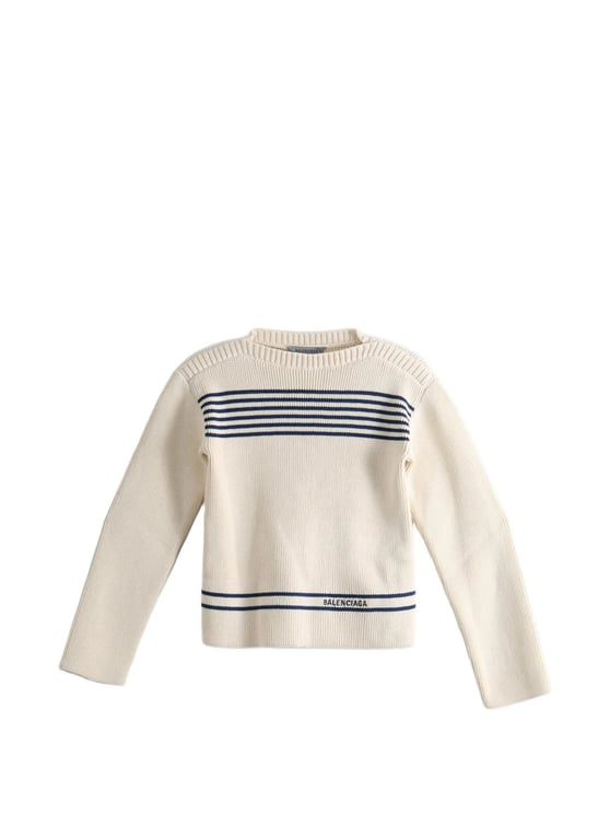Balenciaga Cropped Boatneck Sweater with Nautical Stripes