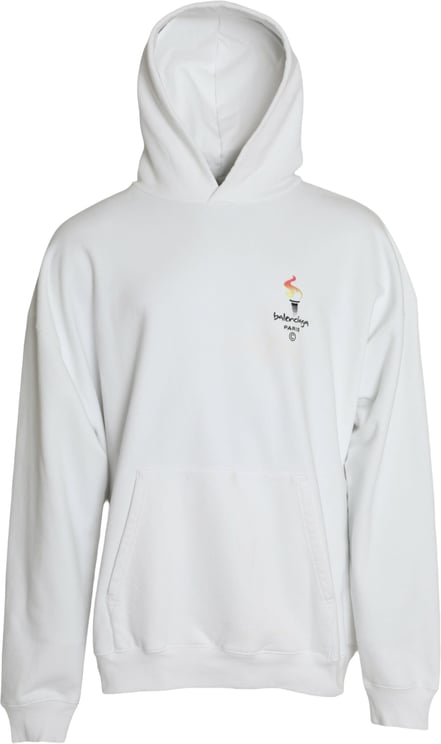 Balenciaga Balenciaga White Cotton Logo Hooded Pullover Sweatshirt Sweater