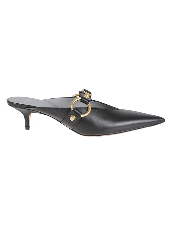 Balenciaga Pointed-Toe Black Leather Mules with Gold Hardware