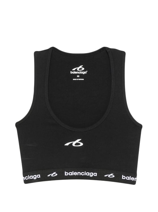 Balenciaga Cropped Black Bra Tank Top with Logo Detail
