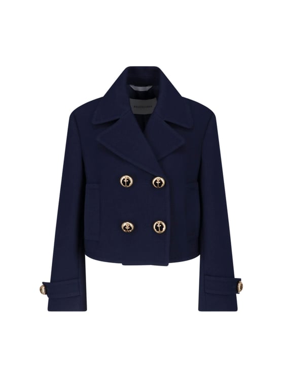 Balenciaga Cropped Double-Breasted Jacket with Gold Anchor Buttons
