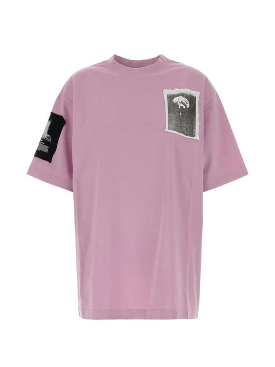 Balenciaga Medium Fit T-Shirt with Artistic Patches and Relaxed Silhouette