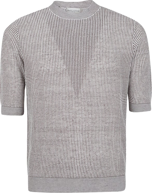 Ballantyne Short-Sleeve Checkered Sweater with Ribbed Detailing