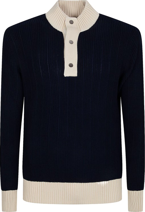 Ballantyne Ribbed Knit Sweater with Contrasting Details and Button Placket