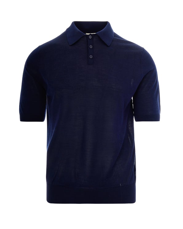Ballantyne Navy Silk-Cashmere Polo with Three-Button Collar