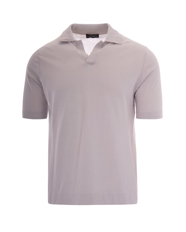 Ballantyne Polo Shirt with Open Collar Design in Stone Grey