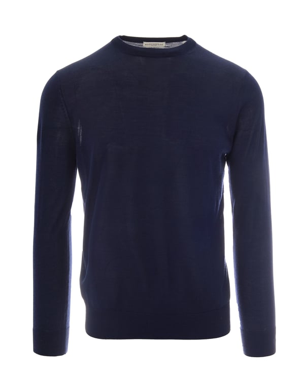 Ballantyne Finely Knit Round Neck Sweater in Navy Blue