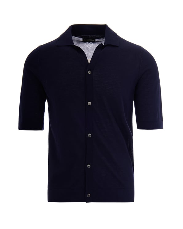 Ballantyne Short-Sleeved Navy Button-Up Shirt with Classic Collar