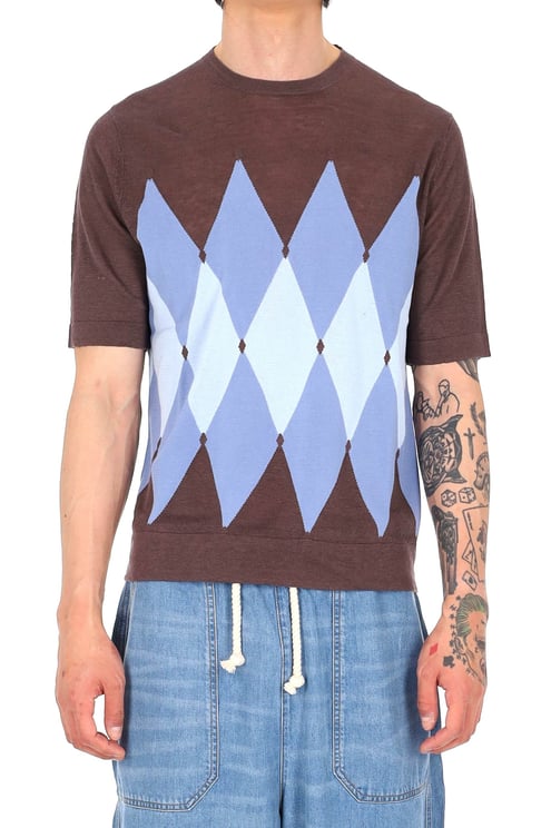 Ballantyne Brown Blue Diamond Argyle T-Shirt