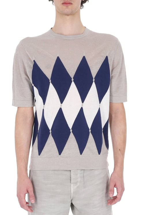 Ballantyne Multicolored Diamond Argyle Linen-Cotton T-Shirt