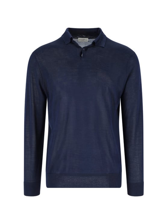 Ballantyne Blue Silk-Cashmere Ribbed Polo Sweater