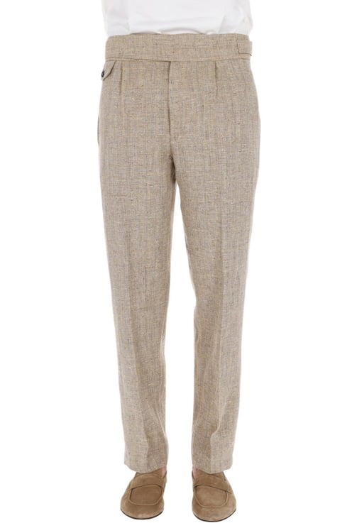 Ballantyne Linen-Silk Banded Waist Straight-Leg Pants