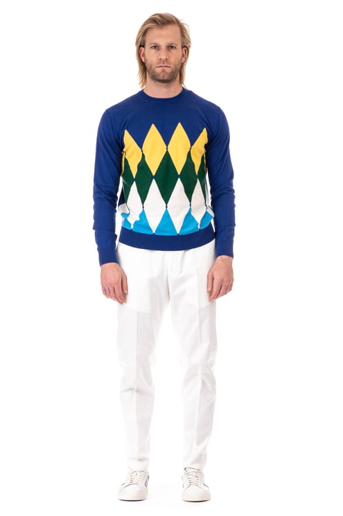 Ballantyne Diamond Cotton-Cashmere Crewneck Sweater