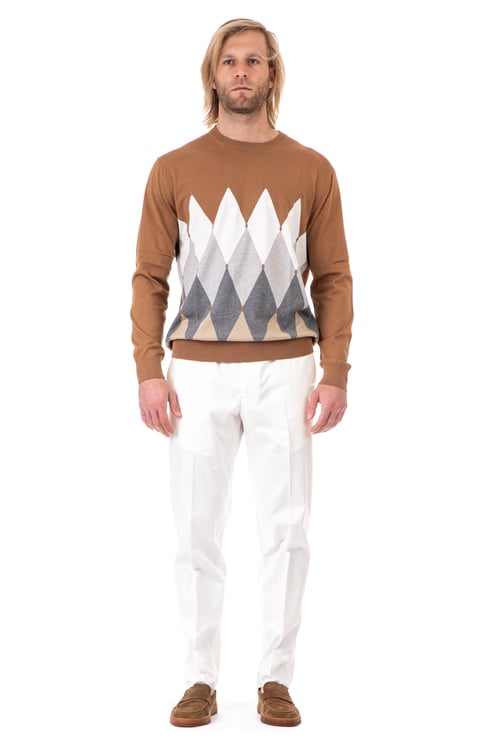 Ballantyne Diamond Cotton-Cashmere Crewneck Sweater