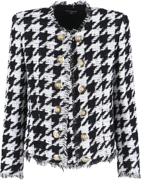 Balmain Classic Houndstooth Jacket With Gold-Tone Accents