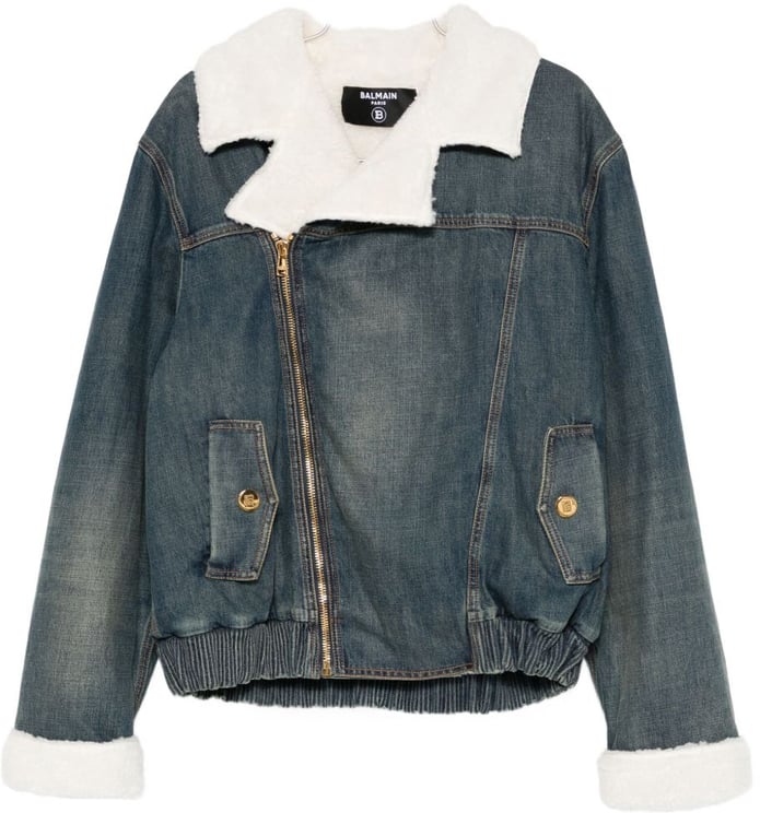 Balmain Denim Jacket with Shearling Collar