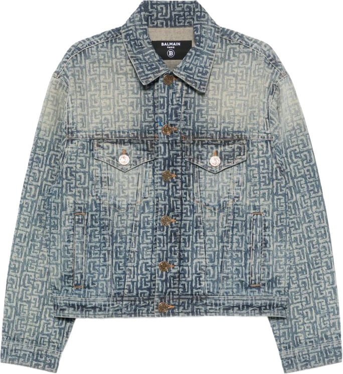 Balmain Faded Denim Jacket with Monogram Pattern