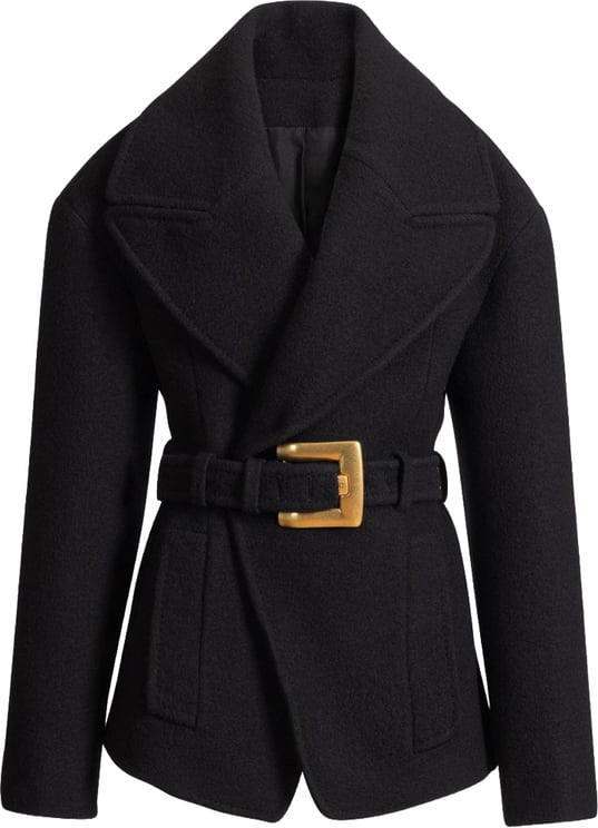 Balmain Structured Black Coat with Wide Lapel