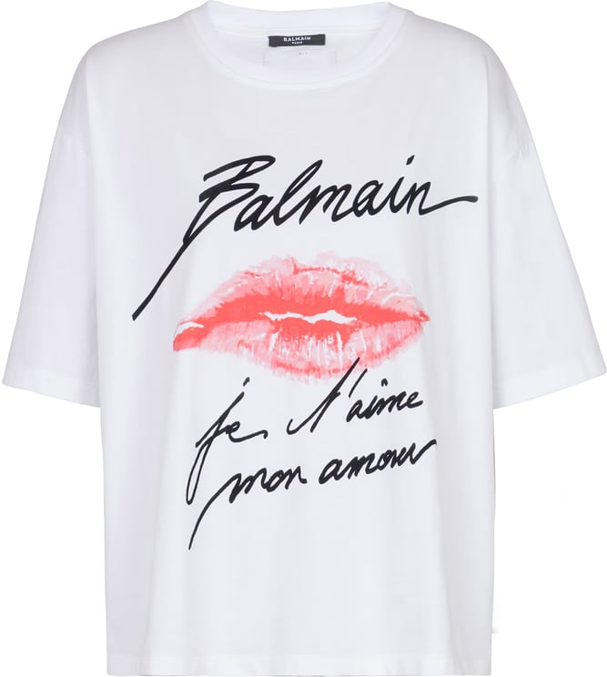 Balmain White T-Shirt Graphic Lip Cotton T-Shirt
