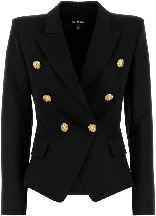 Balmain Black Fitted Double-Breasted Wool Blazer
