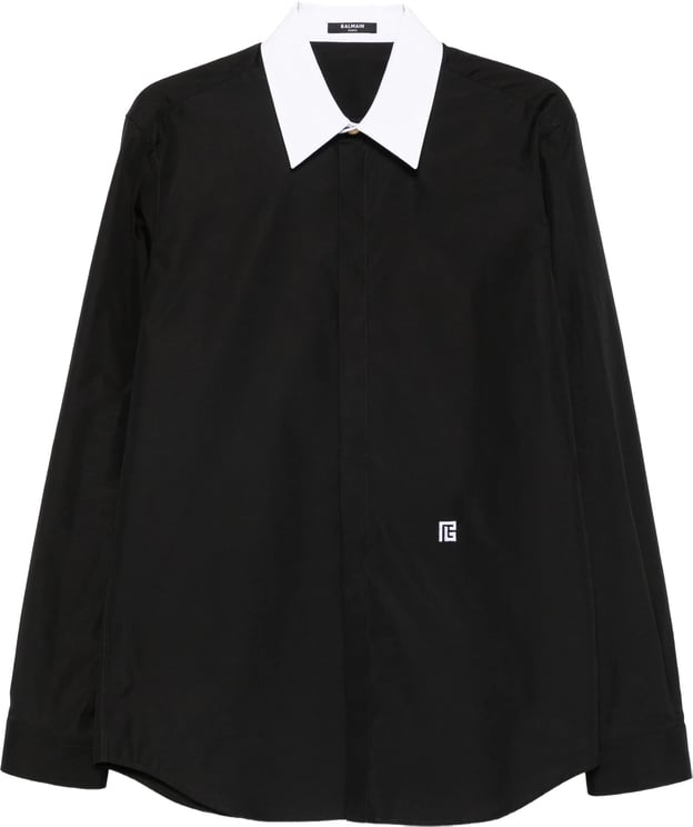 Balmain Black Ls Shirt White Collar Shirt