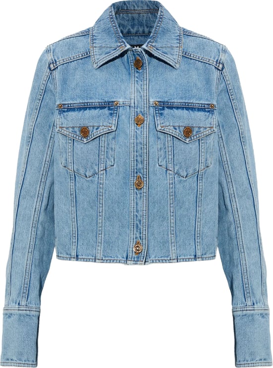 Balmain Cropped Light Blue Denim Jacket