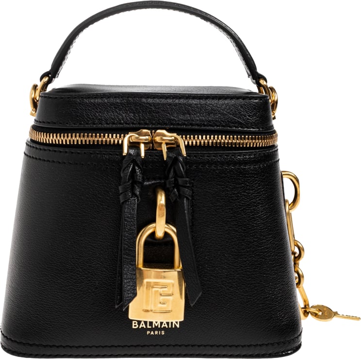 Balmain Black Zipped MM Leather Shoulder Bag
