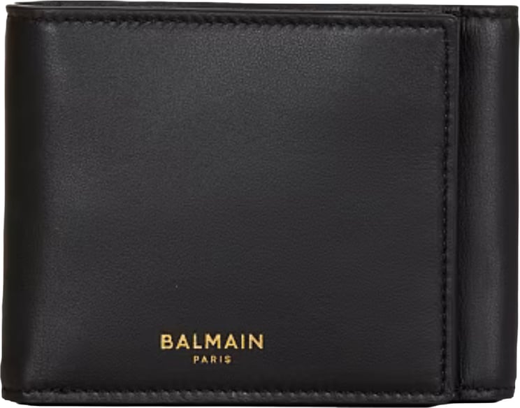 Balmain Black Trifold Smooth Leather Wallet