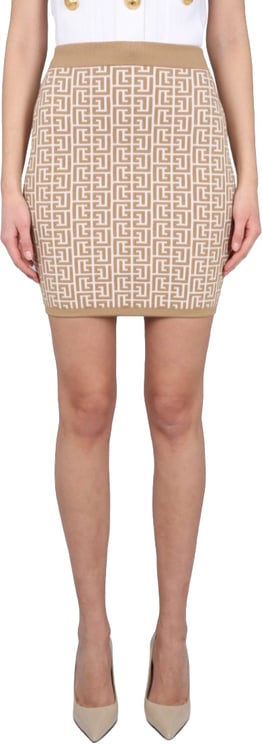 Balmain Fitted Mini Skirt With All-Over Pattern