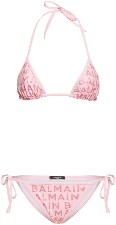 Balmain Pink bikini with logo and ties
